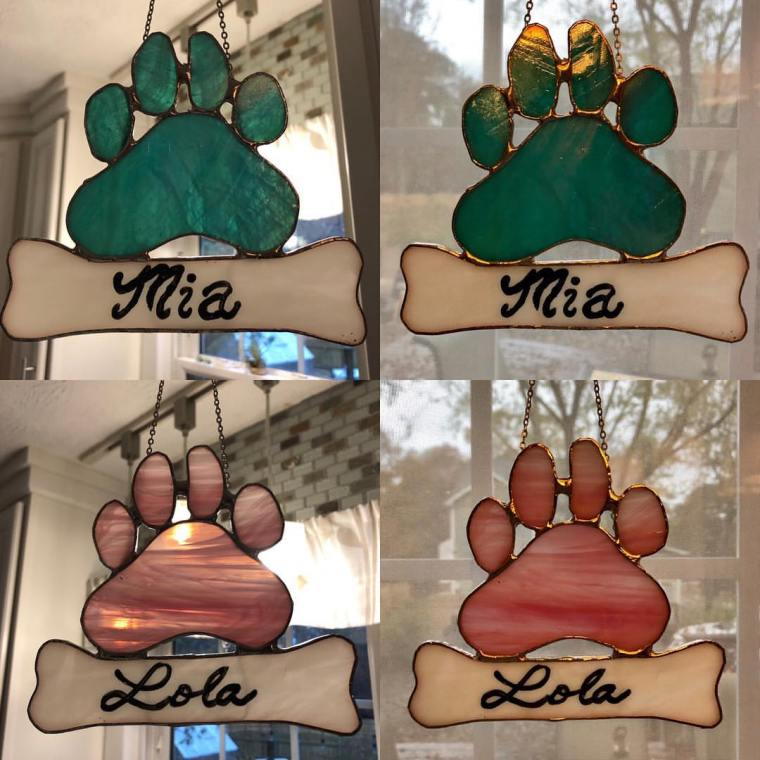 Dog paw stained glass